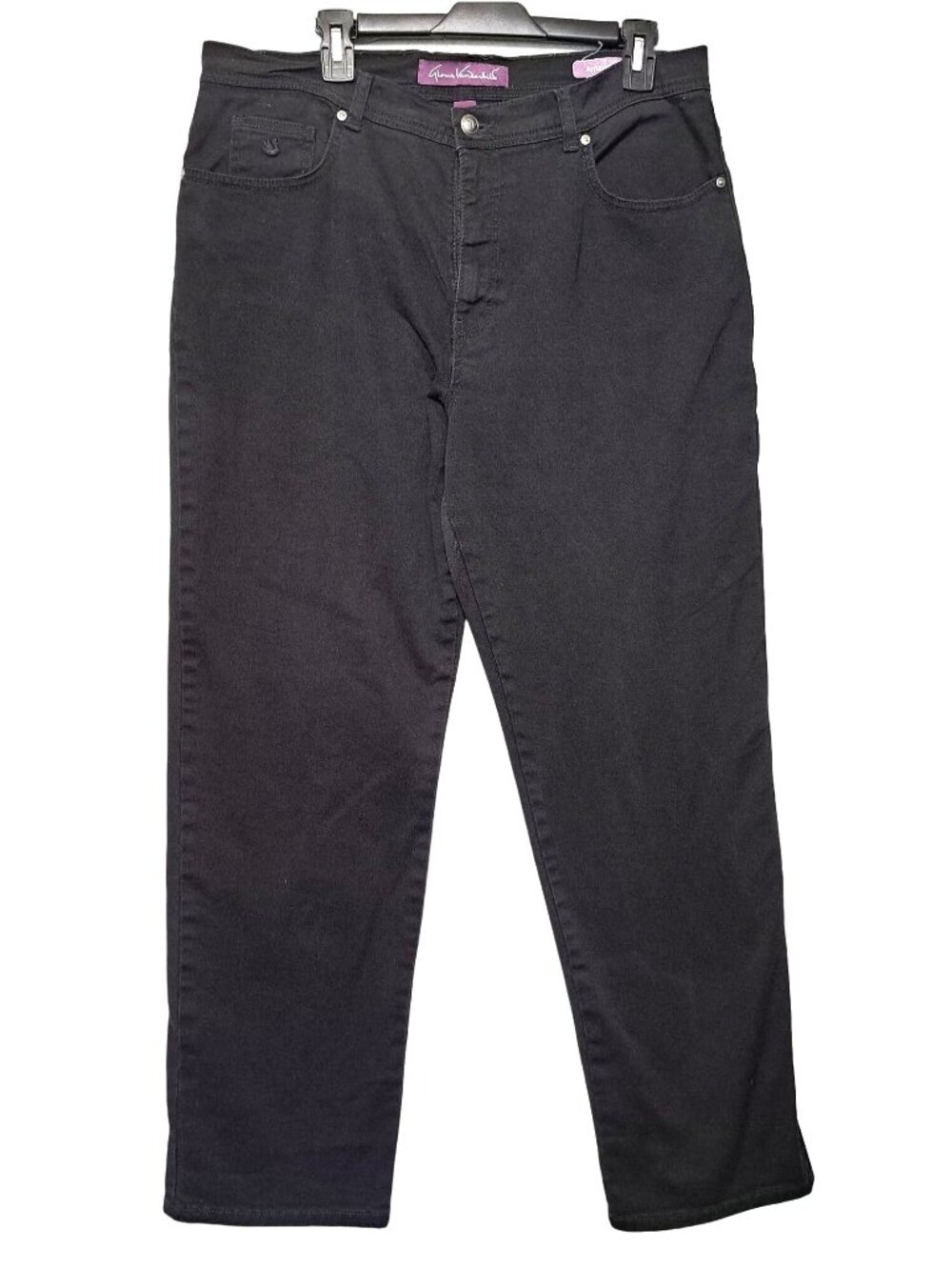 Gloria Vanderbilt 14 Amanda Black Straight-Leg Jean Stretch Denim Pants